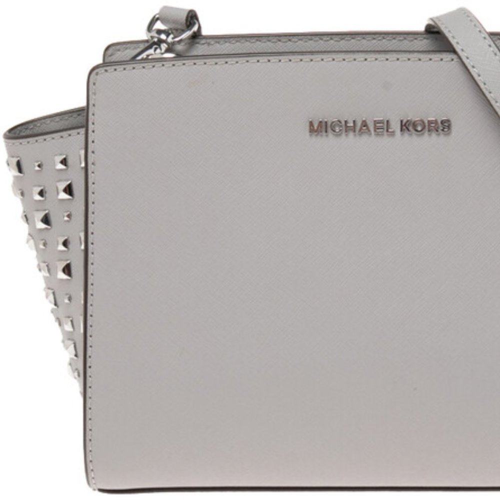 MICHAEL Michael Kors Grey Leather Studded Small Selma Crossbody Bag NWOT